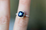 1.4ct Engagement Ring Cushion Blue Sapphire Round Accent Halo 14k Rose Gold Over