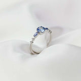 0.7ct Round Cut Blue Sapphire Engagement Ring Minimalist 14k White Gold Finish