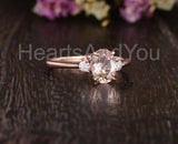 1ct Oval Cut Simulated Morganite Three Stone Engagement Ring 14k RoseGold Plated