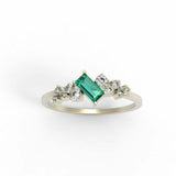 0.5ct Baguette Cut Green Emerald Minimalist Cluster Ring 14k Yellow Gold Finish