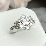 2.2ct Round Cut Diamond Floral Solitaire Engagement Ring 14k White Gold Finish