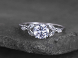 1.5ct Round Cut Diamond Engagement Ring Leaf Marquise Accent 14k White Gold Over