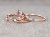 1ct Princess Cut Champagne Morganite Bridal Set Ring Band 14k Rose Gold Finish