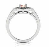 2ct Oval Cut Peach Morganite Engagement Ring Milgrain Halo 14k White Gold Finish