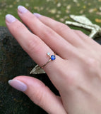 0.2ct Round Cut Blue Sapphire Two Stone Minimalist Ring 14k Yellow Gold Finish