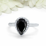 3ct Pear Cut Black Diamond Engagement Ring Halo Minimalist 14k White Gold Finish