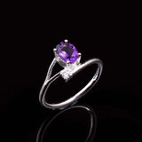 0.4ct Oval Cut Purple Amethyst Stylish Split Shank Ring 14k White Gold Finish