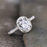 2.35ct Engagement Ring Oval Cut Diamond Round Accent Halo 14k White Gold Finish