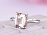 1ct Emerald Cut Peach Morganite Engagement Ring Solitaire 14k White Gold Finish