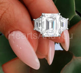 2.4ct Emerald Simulated Diamond Three Stone Engagement Ring 14k WhiteGold Plated