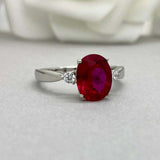 2.4ct Engagement Ring Oval Cut Ruby Diamond Accent Trilogy 14k White Gold Finish