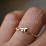0.07ct Round Cut Moissanite Wave Dainty Engagement Ring 14K Yellow Gold Plated