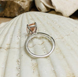 2.3ct Cushion Cut Simulated Peach Morganite Solitaire Ring 14k White Gold Plated