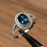 2.4ct Oval Cut Blue Sapphire Double Halo Engagement Ring 14k White Gold Finish