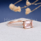 1ct Emerald Cut Simulated Morganite Solitaire Accents Ring 14k Rose Gold Plated