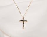 1.3ct Round Cut Black Diamond Pendant with Chain Cross Design 14k Rose Gold Over