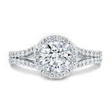 2.5ct Round Cut Diamond Halo Split Shank Engagement Ring 14k White Gold Finish