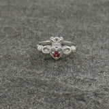 0.5ct Round Cut Red Garnet Engagement Ring Claddagh Design 14k White Gold Finish