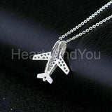2ct Round Cut Moissanite Mini Airplane Pendant with Chain 14k White Gold Plated