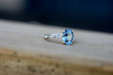 1.1ct Oval Blue Aquamarine Marquise Accent Engagement Ring 14k White Gold Finish