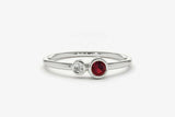 0.4ct Round Cut Ruby Two Stone Minimalist Engagement Ring 14k White Gold Finish