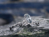 2Ct Oval Cut Blue Aquamarine Bridal Set Ring Bubbly Band 14K White Gold Finish