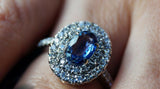 3Ct Oval Blue Tanzanite Dual Halo Vintage Engagement Ring 14K White Gold Finish