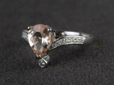 2.1ct Engagement Ring Pear Cut Morganite Curved Stackable 14k White Gold Finish