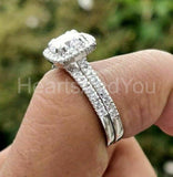 2.2ct Round Moissanite Halo Ring Half Eternity Bridal Set 14K White Gold Plated