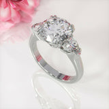 4Ct Round Cut Diamond Pear Accents Engagement Trilogy Ring 14K White Gold Finish