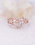 2ct Marquise Cut Diamond Floral Cluster Dual Wedding Bands 14k Rose Gold Finish