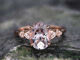 1.3Ct Oval Cut Peach Morganite Stlyish Accent Engagement Ring 14K Rose Gold Over