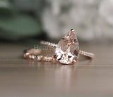 1ct Pear Cut Simulated Peach Morganite Milgrain Bridal Set 14k Rose Gold Plated