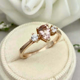 1ct Engagement Ring Pear Cut Peach Morganite Three Stone 14k Yellow Gold Finish
