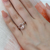1.3ct Oval Cut Peach Morganite Bridal Set Engagement Ring 14k Rose Gold Finish