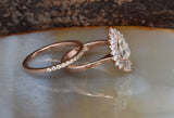 Cluster Bridal Set Engagement Ring 3ct Pear Cut VVS1D Diamond 14k Rose Gold Over