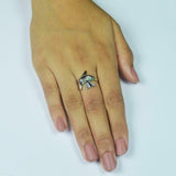 0.4ct Engagement Ring Round Cut Green Emerald Dolphin Fish 14k White Gold Finish