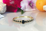 1ct Round Cut Black Diamond Solitaire with Accents Ring 14k Yellow Gold Finish