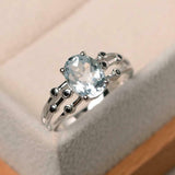 2ct Oval Cut Blue Aquamarine Solitaire Split Band Accent Ring 14k WhiteGold Over