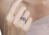 2.3ct Engagement Ring Round Cut Blue Sapphire Halo Floral 14k White Gold Finish
