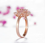 2.3ct Engagement Ring Round Cut Pink Sapphire Diamond Floral 14k Rose Gold Over