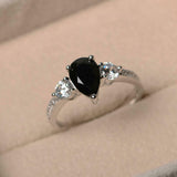 1.5ct Engagement Ring Pear Cut Black Diamond Three Stone 14k White Gold Finish