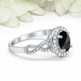 2ct Oval Cut Black Diamond Engagement Ring Twist Shank Halo 14k WhiteGold Finish