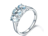 2.3ct Engagement Ring Oval Cut Aquamarine Solitaire Trilogy 14k White Gold Over