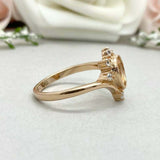 1ct Engagement Ring Pear Cut Morganite Curved Chevron Crown 14k Yellow Gold Over