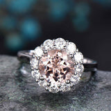 2ct Round Cut Peach Morganite Solitaire Engagement Ring 14k White Gold Finish