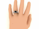 3ct Cushion Cut Black Diamond Cluster Accent Milgrain Ring 14k White Gold Finish