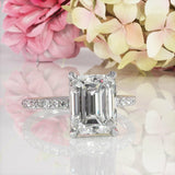 2Ct Emerald Brilliant Cut Diamond Solitaire Engagement Ring 18K White Gold Over