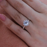 1.3ct Round Cut Blue Aquamarine Floral Engagement Ring 14k White Gold Finish