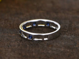 1.2ct Princess Blue Sapphire Wedding Band Open Gaps Eternity 14k White Gold Over